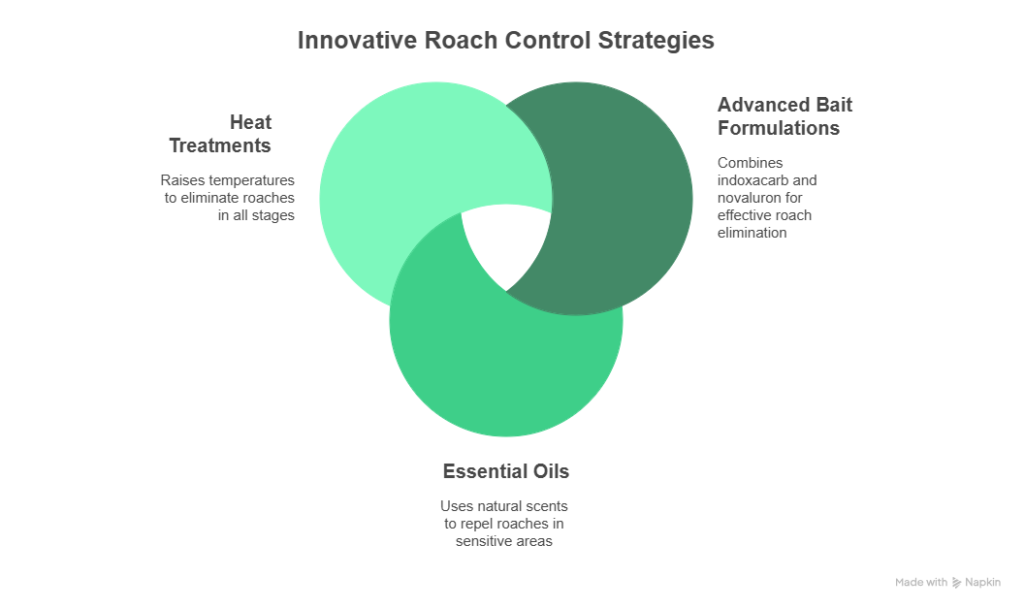 Colorful chart representing three main innovation strategies in Dallas roach control
