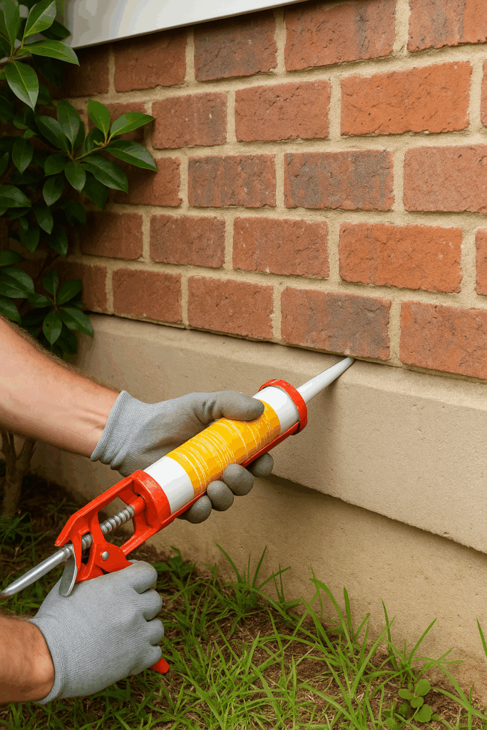 pest control technician sealing cracks to prevent rodent infestations
