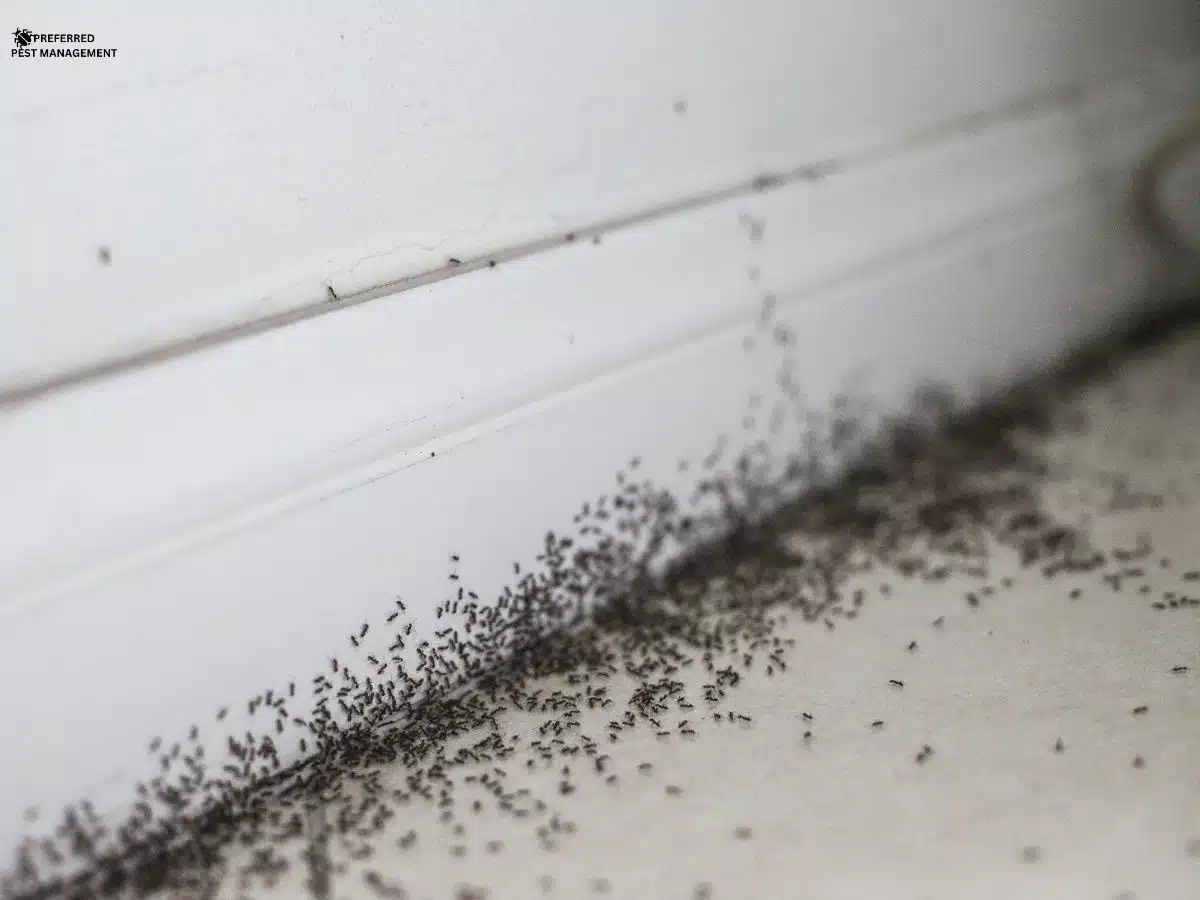 Severe ant infestation along baseboards inside a Plano, TX home